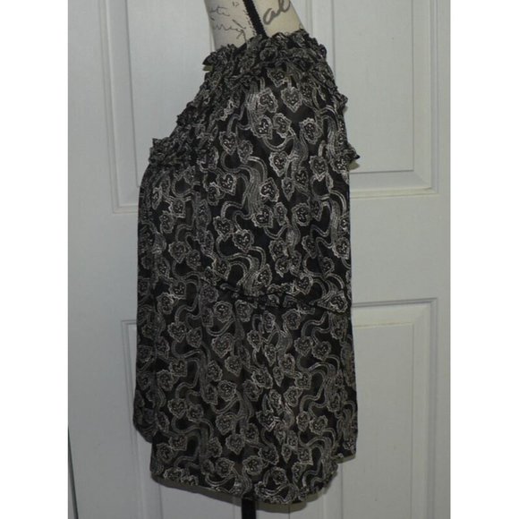 Rebecca Taylor Celia Lace Clip Silk Blend Top In Black Combo Size 10 MSRP $350 - Picture 8 of 8